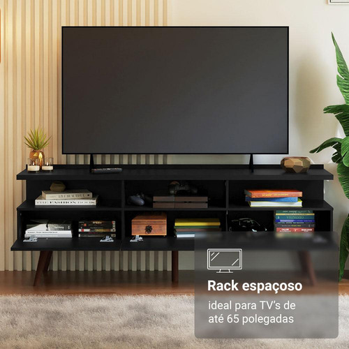 Rack Para Tv Até 65 Polegadas Com Pés Retro Londres Madesa P Cor Preto