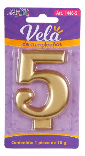 Vela Numero 5 Metalica Dorada Pastel Cumpleaños Mylin 1pz