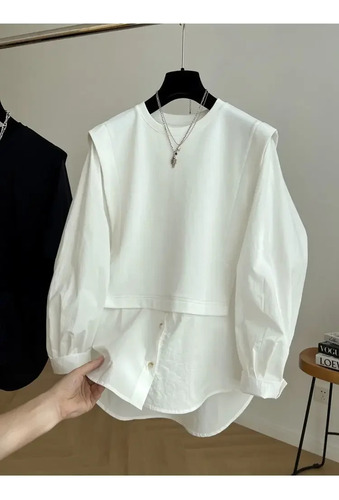 Camisa Holgada De Manga Larga Con Patchwork Para Mujer