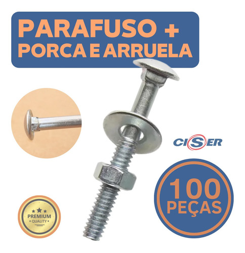 Kit Parafuso Francês Com Arruela E Porca 100 Peças Atacado