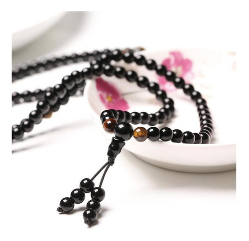 Imagen 2 de 6 de Pulsera De Piedra Natural De Obsidiana De 108 Cuencos De 6mm