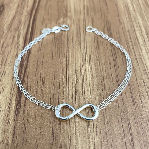 Imagen 5 de 10 de Pulsera De Plata 925 Mujer Infinito Con Doble Cadena Agálea