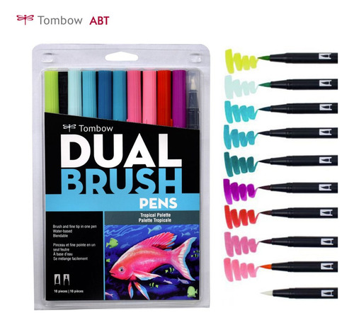 Tombow Dual Brush Paleta Tropical Marcador Doble 10 Colores