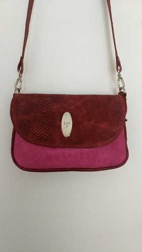 Cartera De Cuero Luz Principe Combinada Bordo Y Fucsia