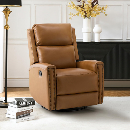Hulala Home Silla Reclinable Giratoria De Cuero Genuino