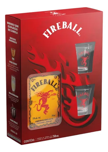 Licor Whisky Fireball Red Hot Canela 750ml + 2 Copos De Shot