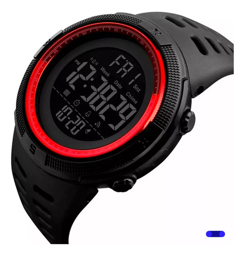 Reloj 1251 Deportivo Resistente Al Agua Digital Correa Negro Bisel Rojo Fondo Negro