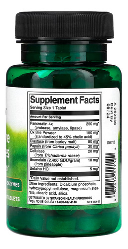 Enzimas Digestivas Swanson 90 Tablets Importado