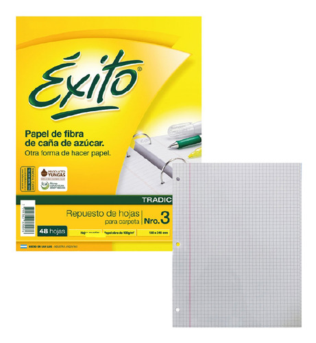 Hojas Cuadriculadas De Carpeta Numero 3 Exito Resma X 48