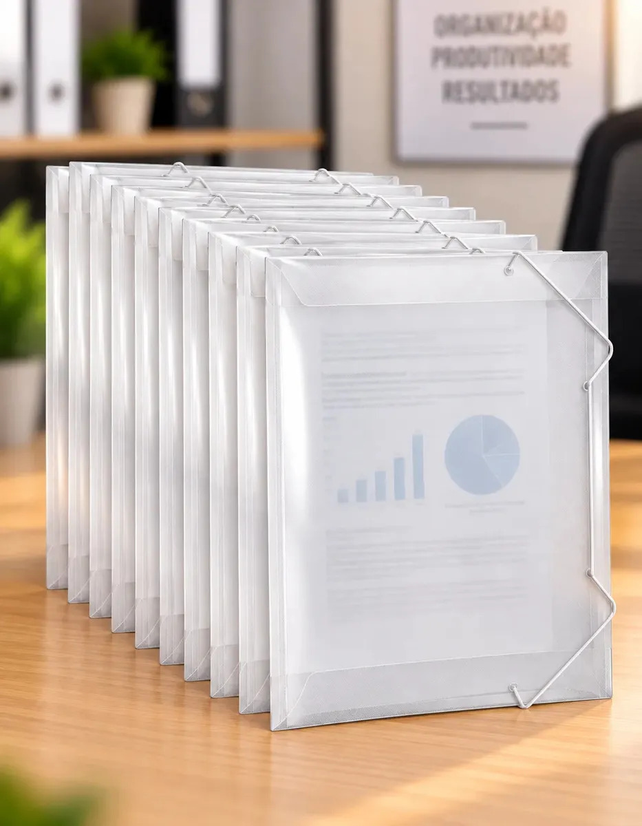 Kit 10 Pastas Aba Com Elástico Documento Ofício A4 DAC Transparente Cristal Polipropileno Escritório Escolar