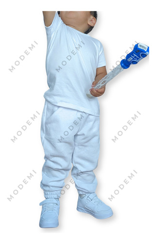 Pants Niño Jogger Pantalón Cómodo + Playera Gratis Blanco