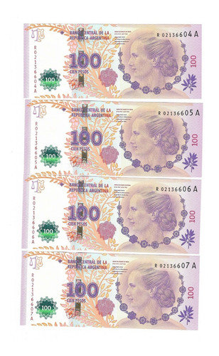 Ltbw009. Reposición Evita 100 Pesos, 2013 Consecutivos B4311