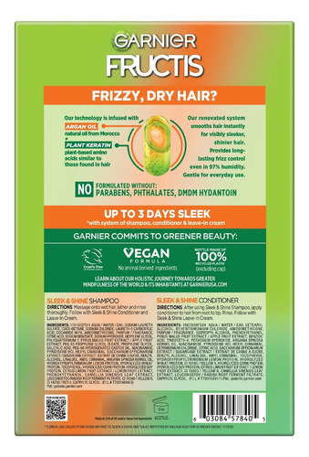 Garnier Fructis Sleek & Shine,cabello Encrespado/seco 724 Ml