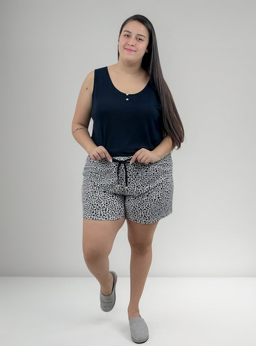 Pijama De Verão Plus Size Com Bermuda E Regata Confortável