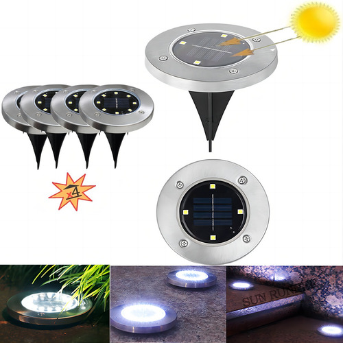 Estacas Jardin Solar 10w Circular Pasto Patio Paquete 4pzas