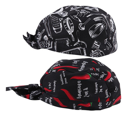 V 2x Gorro De Forma Cráneo Catering Cocineros Bandana