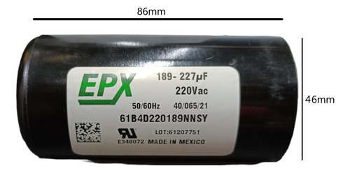 Capacitor De Arranque 189uf - 227mfd, 220vac Marca Epx