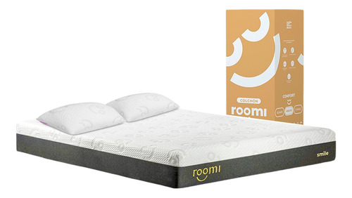 Colchón Matrimonial Roomi Smile + 2 Almohadas Memory Foam Color Blanco