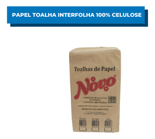 Papel Toalha Interfolhado 100% Celulose 1.000 Folhas 20x20
