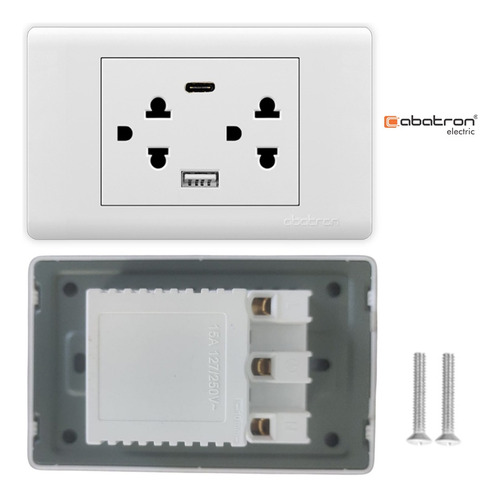 Tomacorriente Tierra Mas Toma Doble Usb Placa Abatron