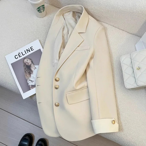 Chaqueta De Traje Color Crema Para Mujer, Estilo Blazer Core