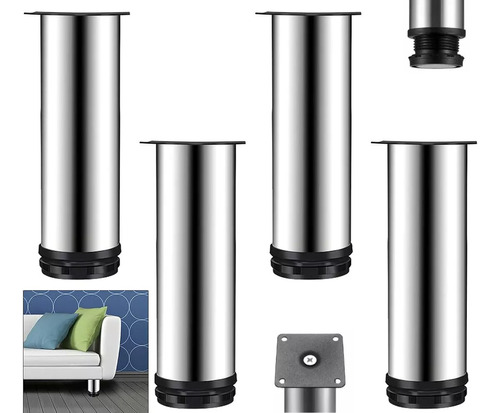 Set 4 Patas Acero De 20 Cm Metal Para Mueble O Sala