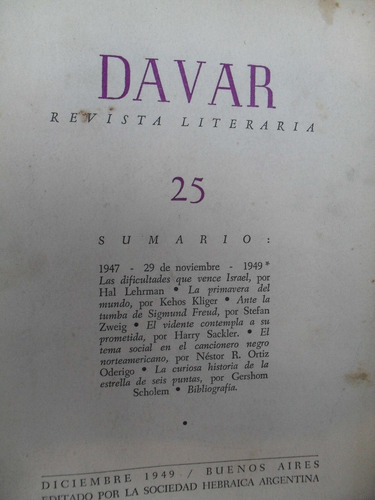 Davar Revista Literaria Nº 25 -  Noviembre  De 1949
