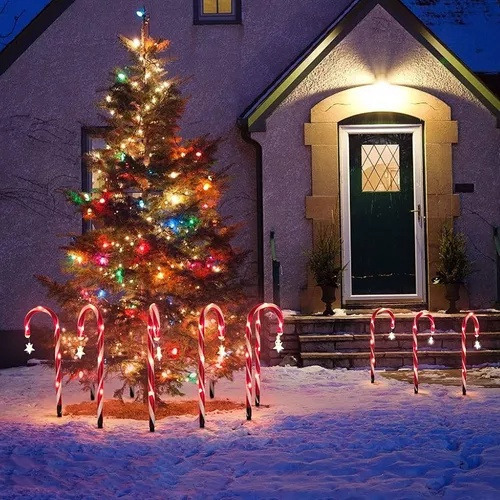Juego De 8 Luces De Navidad Con Bastón De Caramelo Solar