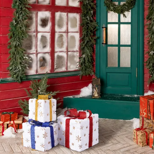 Christmas Lighted Gift Boxes Decorations Husuime Set Of 3