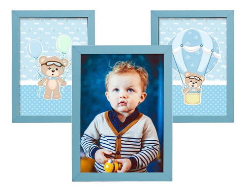 Kit Porta Retrato Quadro A4 E A3 Azul Bebê - 3 Unidades