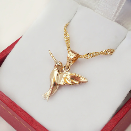 Amor Eterno - Dije Colibrí Oro Sólido 10k + Cadena Color Amarillo