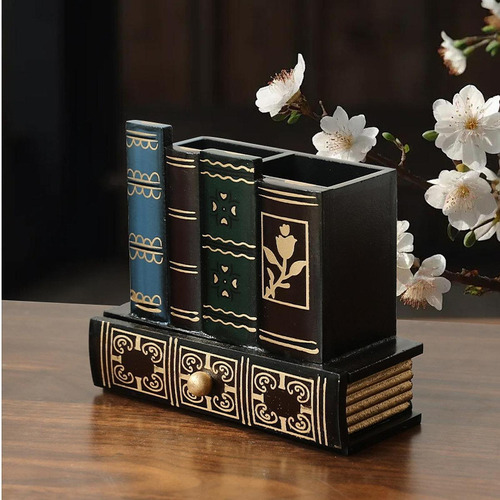 Libro Vintage Pen Pen Books Con Cajón Falso Faltar Flor