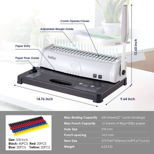 Máquina De Encuadernación Con 21 Agujeros, 450 Hojas, Encuad