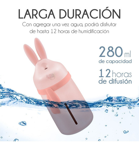 Humidificador Difusor De Aromas Diseño De Conejo Con Bufanda Con Luz Led Slim Company Para Aromaterapia, Sesiones De Relajación, Purificación Del Aire Color Rosa