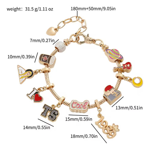 Taylor Swift Pulsera Con Charms De Eras + Bolsa De Regalo Taylor Swift 22.86 Cm