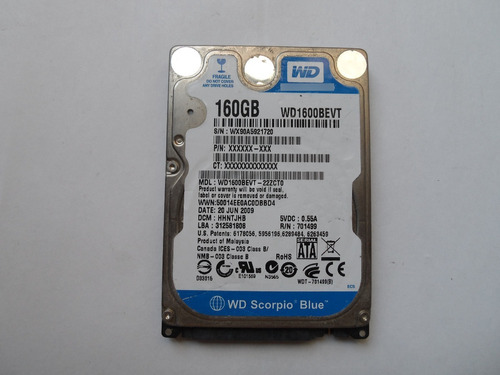 Disco Duro Western Digital 160gb 2.5 Sata 5400rpm