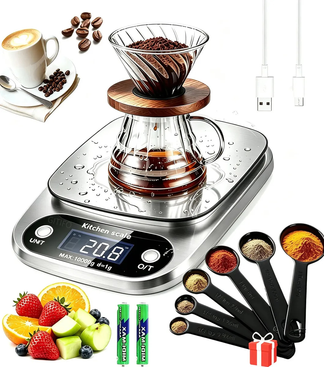 báscula Digital Gramera De Cocina Inoxidable impermeable 1g-10 Kg Recargable Alta Precisión Con Pantalla Lcd Para Repostería Y Pesaje De Alimentos GITIFO