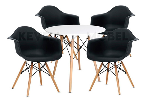 Comedor Moderno Mesa Redonda Eames + 4 Sillas Daw Negras