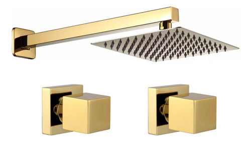 Kit Ducha 20x20 Slim De Parede Gold Dourado + Acab Registro Acabamento Brilhante