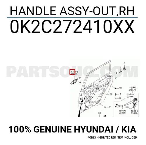 Manija-manilla Exterior Puerta Trasera Rh Kia Carens 00-03