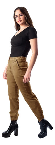 Pantalón Stretch Jogger Engomado De Cintura De Gabardina