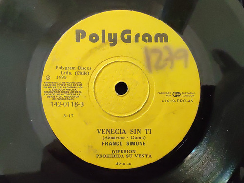 Vinilo Single De Franco Simone Venecia Sin Ti (w173