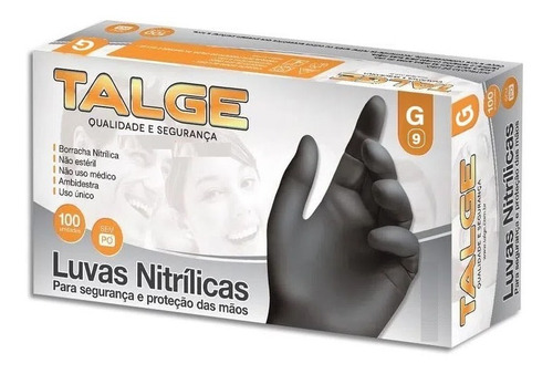 Kit Com 10 Luva Nitrílica Preta - Talge - Cx /100 -