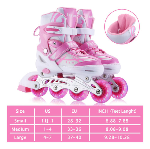 Patines En Línea Ajustables Para Niños Con Ruedas Iluminadas Talla De Los Patines 0 Mm Rosado