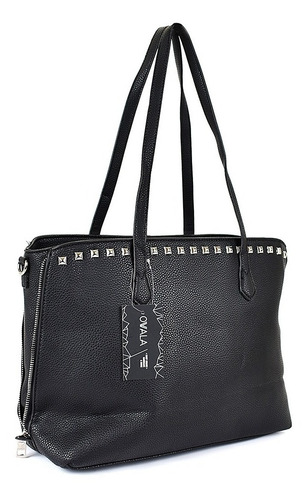 Imagen 5 de 6 de Cartera Las Oreiro Cuero Sintetico Grande Mujer Tachas Negra
