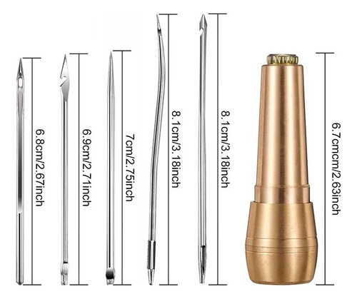 Agujas Coser Cuero 6 Pz + Mango Metalico Talabarteria S.