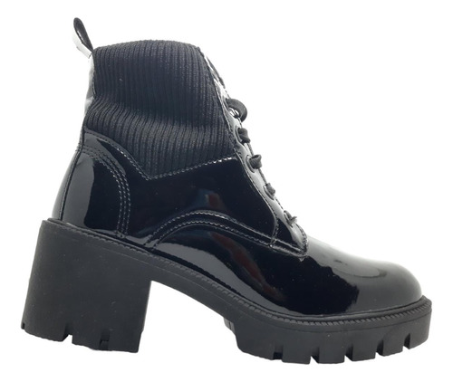 Bota Botin Negro Charol Mujer Moda Elástico Tendencia  