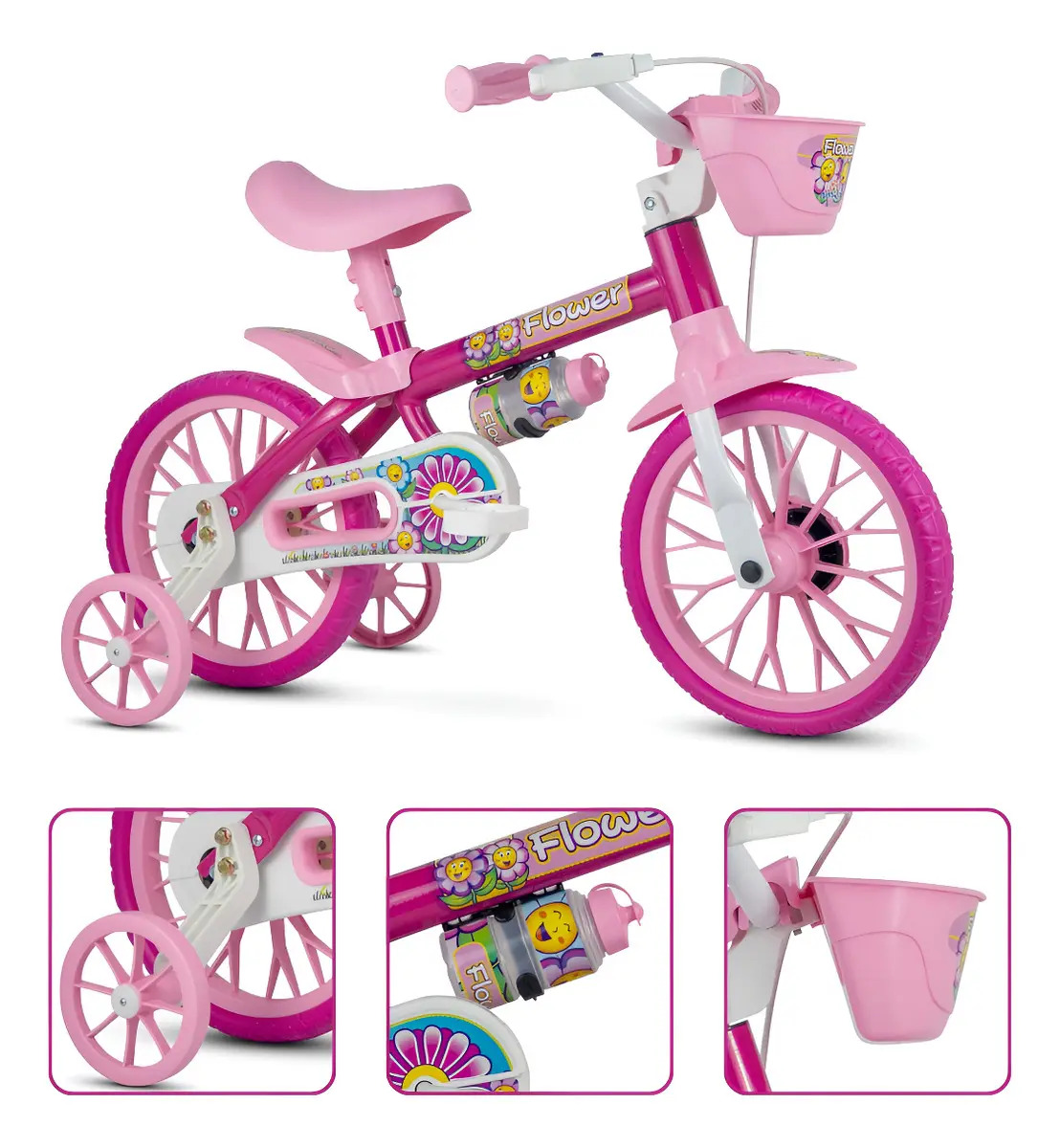 Bicicleta Infantil Nathor Flower Aro 12 Rosa com Rodinhas Treinamento