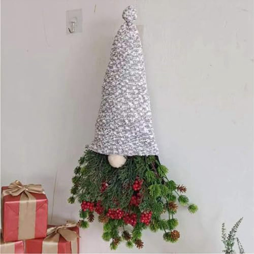 Corona Festiva De Gnomo Con Adornos Navideños Con Rojo
