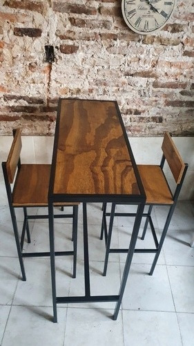Imagen 3 de 6 de Mesa Barra Desayunador 100x40 + 2 Taburetes Con Respaldo